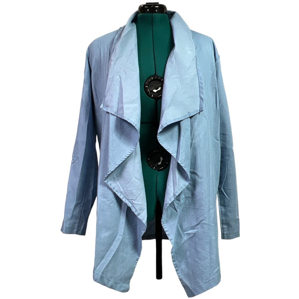 Chambray Waterfall Cardigan XL Blue Asymmetrical Open Front Roll Tab Sweater XL